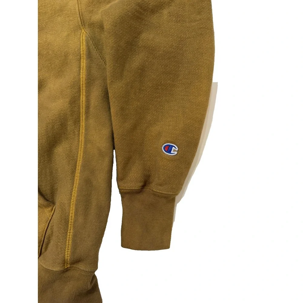 Vintage Champion Reverse Weave Hoodie Mens Med Brown Yellow Pullover Sweatshirt - Picture 3 of 7